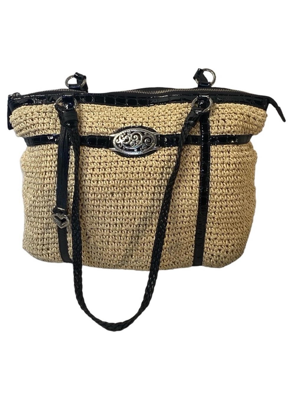 Brighton straw leather trim bag